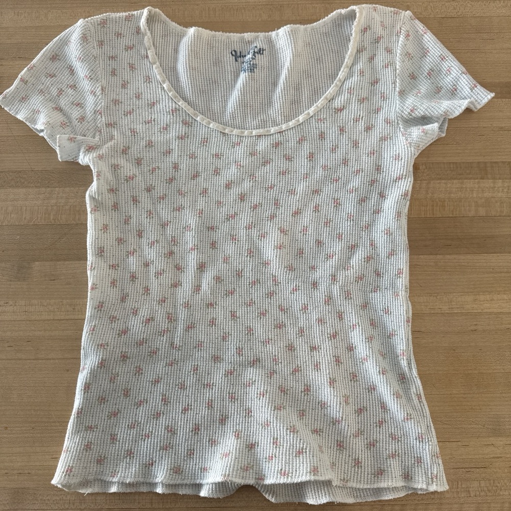 White flowered Ribbed Top